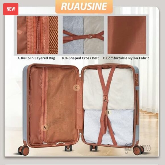 Hardside Carry-On Luggage with Spinner Wheels & TSA Lock - Picture 6 of 7